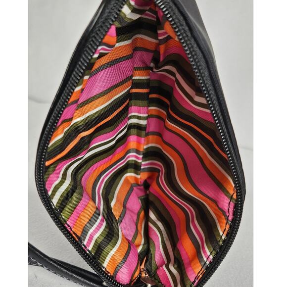 SWISS GEAR MAKEUP/TOILETRY BLACK ZIPPERED TRAVEL POUCH MULTI COLOR STRIPE LINING - Picture 4 of 6